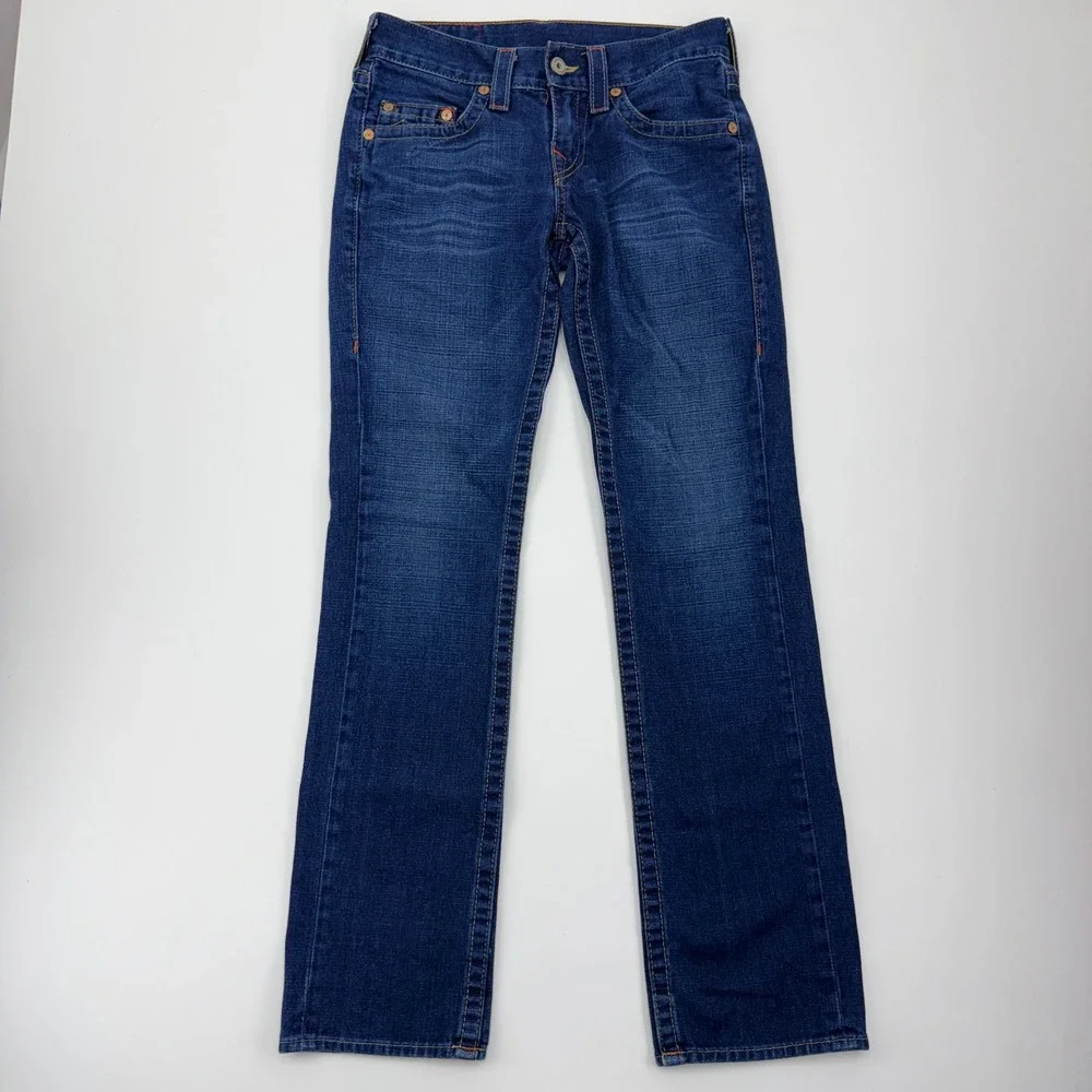 True Religion Bobby Straight Leg Jeans Dark Wash Blue Denim Mens 28x34 USA‎ Made